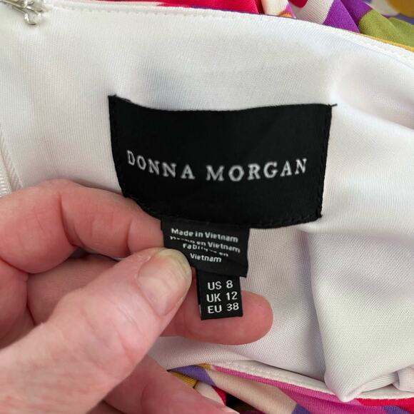 Donna Morgan White Multi Floral Ruched Short Sleeve Mini Dress 8/Medium NWOT - Picture 5 of 16